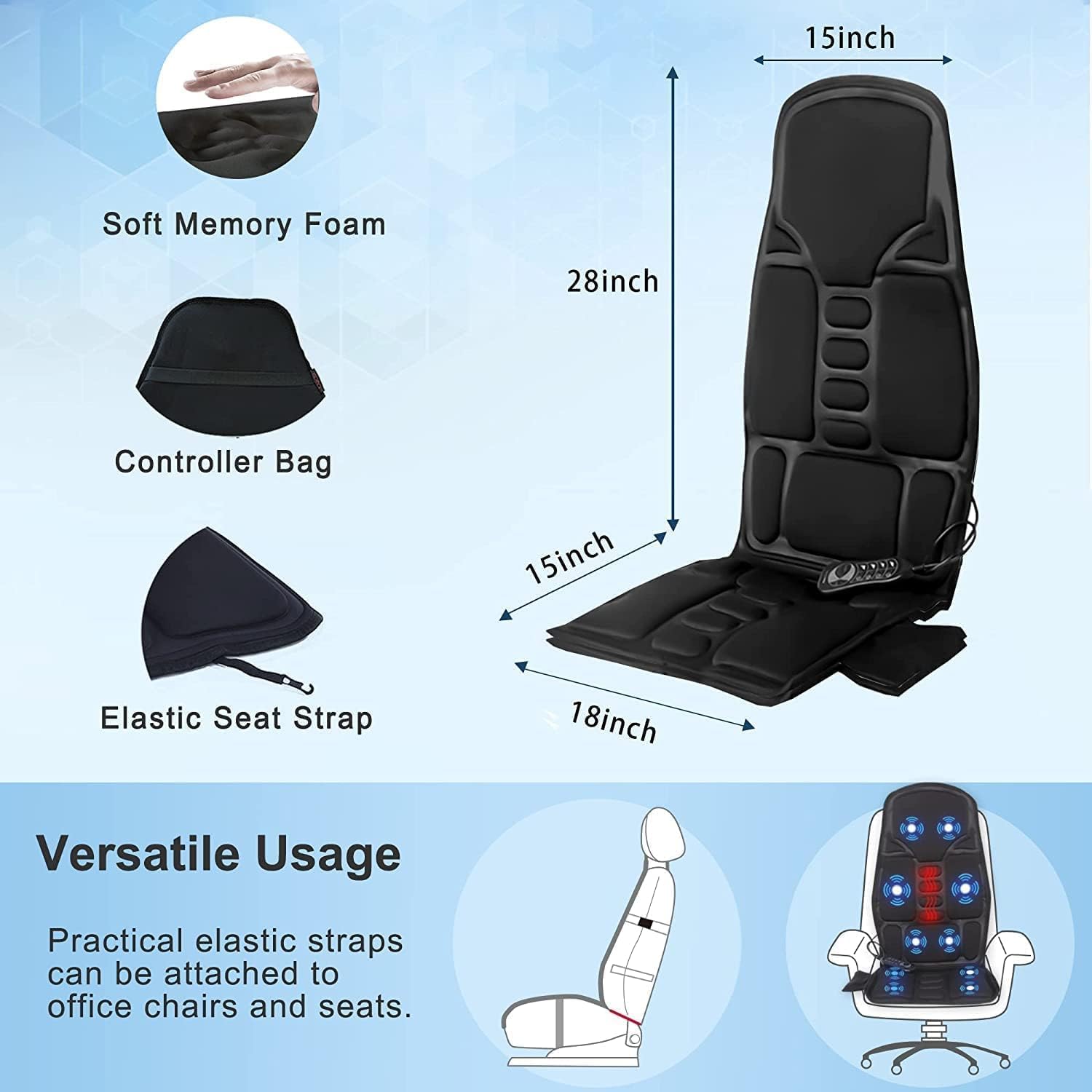 Sotion Back Massager Chair Pad with Heat, Vibration Massage Seat Cushion with 10 Vibration Nodes, Massage Chair Pad for Office and Home, Release Back Pain, Stress and Fatigue