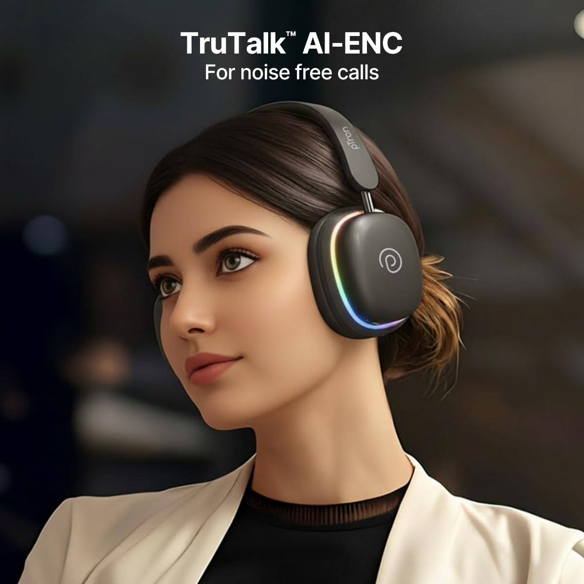 pTron Studio Xtreme, 70hrs Playtime, 40ms Low-Latency, Dual Device Pairing, Wireless Over Ear Headphones w/Detachable Mic & TruTalk ENC Calls, 40mm Drivers, RGB Lights, BT5.4 & Type-C Charging (Black) — Amazon image 5