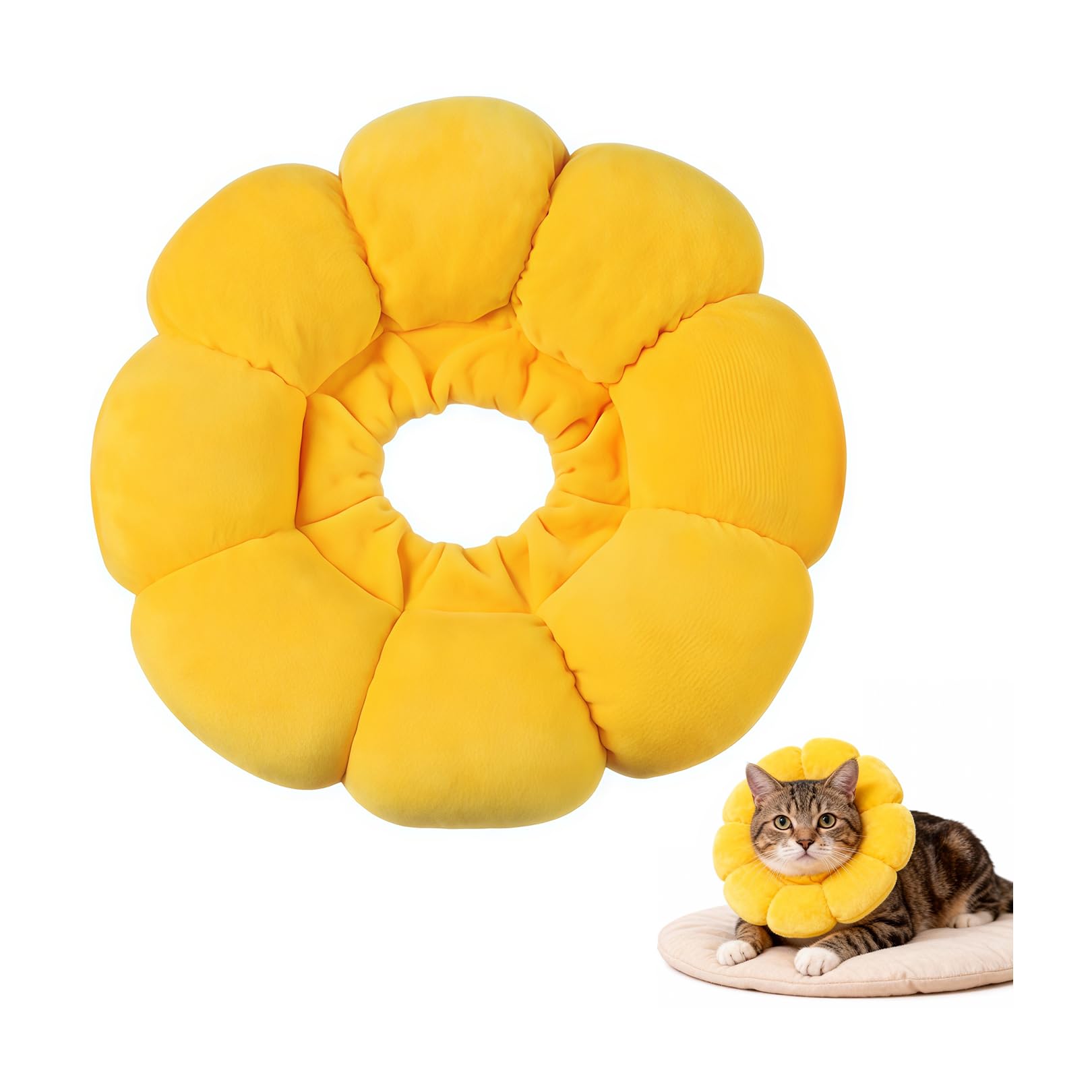 Halskrause Katze, Katzenkragen für Katzen Weich Kragen Leckschutz Nach Halskragen Klein Cat Weiche Blumen Erholungshalsband, Einstellbarer Katzenkrause (Gelb, S)