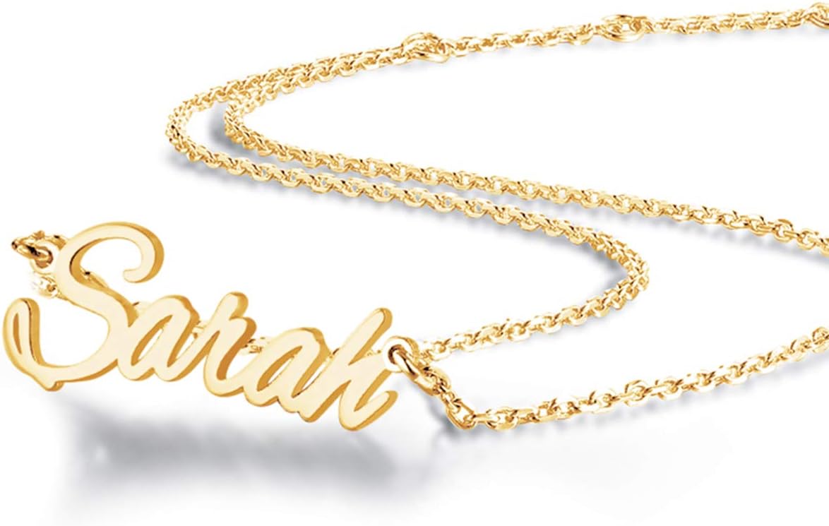 Custom Name Necklace, 18K Gold Plated Nameplate Personalized Jewelry Gift for Women