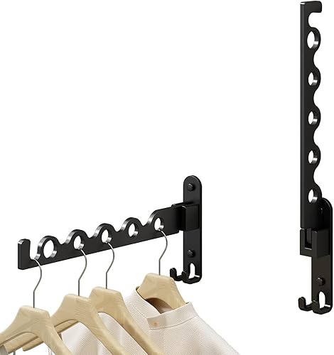 Danpoo Perchero plegable para ropa de secado de lavandería, soporte plegable para colgar ropa, organizador de armario, montaje en pared, negro mate