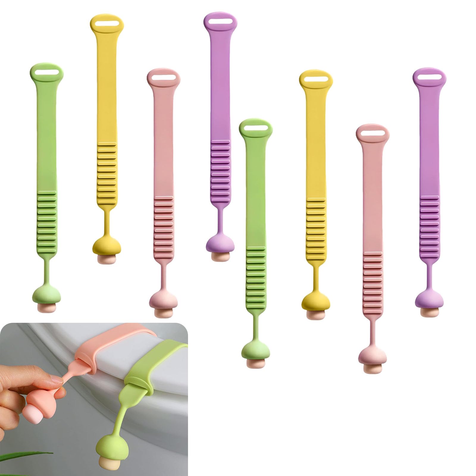 8Pcs Toilet Seat Lifter Clip, Hygienic Bathroom Accessories Set, Touch-Free Toilet Lid Handles with Self-Adhesive Backing for Home, Office, Hotel Use, Multicolor (Yellow, Pink, Green, Purple)-image-25