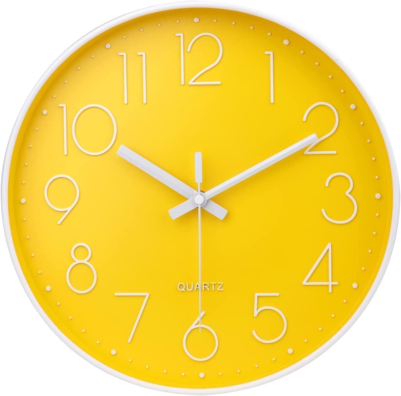 Rylan Wall Clock 12" Silent Quartz Decorative Latest Wall Clock Non-Ticking Classic Clock Battery Operated Round Easy to Read for Room/Home/Kitchen/Bedroom/Office/School/- (Yellow)