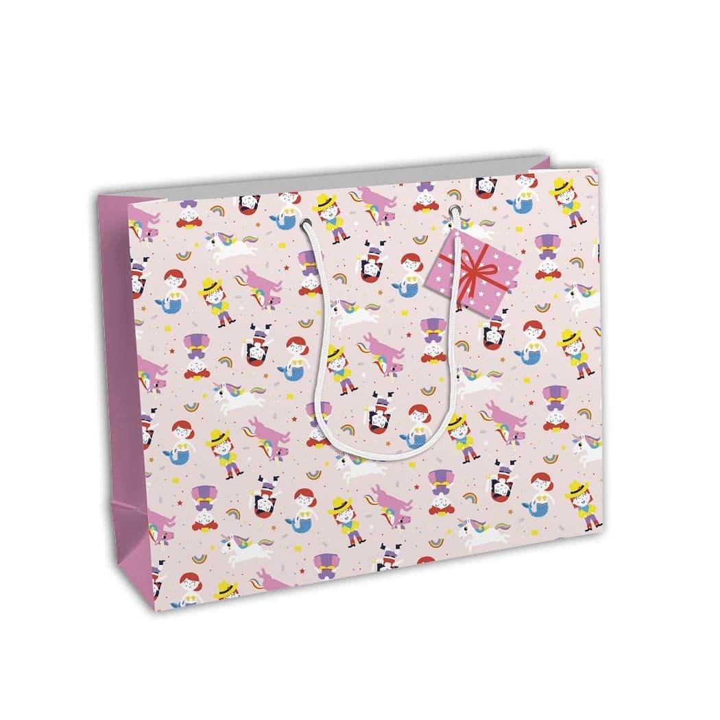 Clairefontaine 28788-6Cpack - A Set of 6 Excellia Gift Bags - Shopping Size - 37.3x11.8x27.5 cm - 210g - Design : White Stars On Pink - Ideal for Games, Puzzles