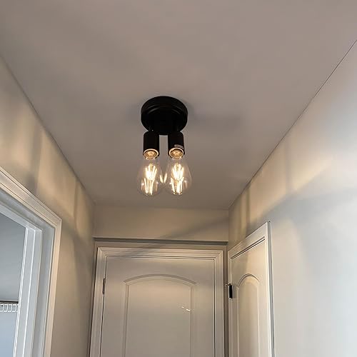Miniatura 8 de Lámpara de techo semiempotrada de 2 luces, color negro mate con base E26, lámpara moderna para casa de campo, cocina, comedor, dormitorio, estudio,