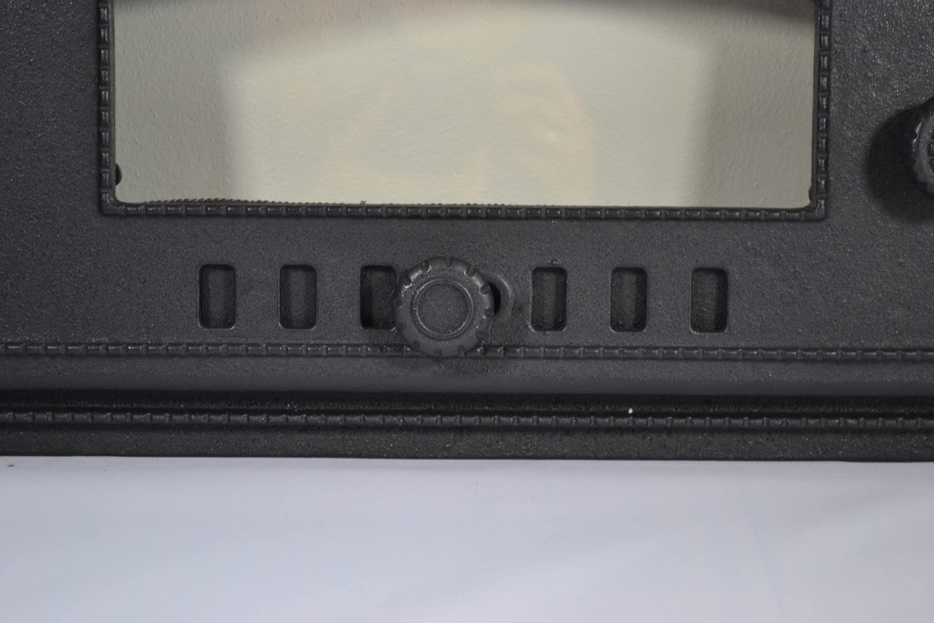 SEZAM Backofentür aus Gusseisen mit Thermometer 500 °C, hitzebeständige Glasscheibe, nach links öffnend, Pizzaofentür - Brotofen - Steinofentür, 48,5 x 6,5 x 27,5 cm - halbrund, schwarze Bemalung