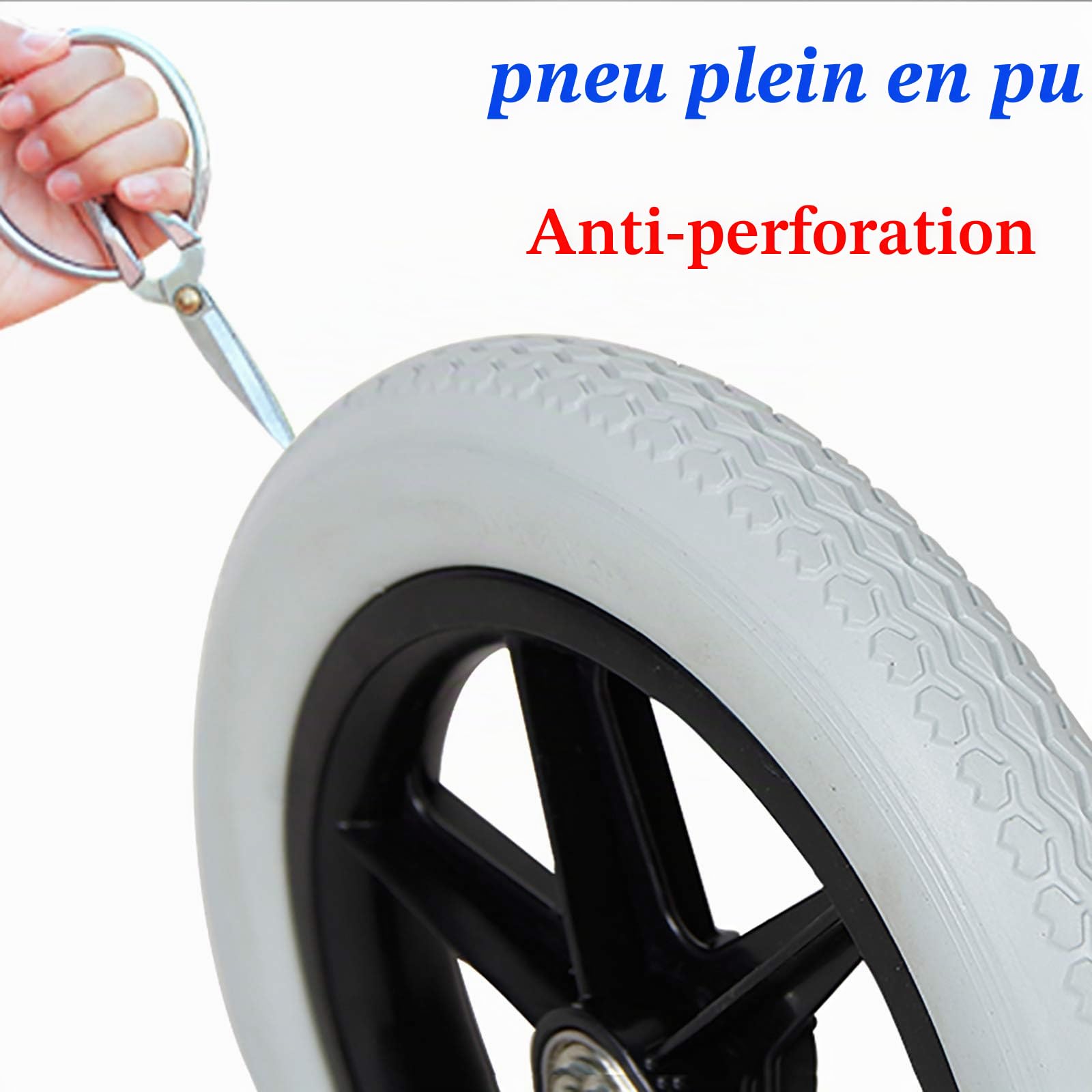 12 Pouces roulettes de Roulette arrière en Caoutchouc Solide Assemblage, Roue de Fauteuil Roulant antidérapante avec roulement en métal Noir, Gris 1 Paire