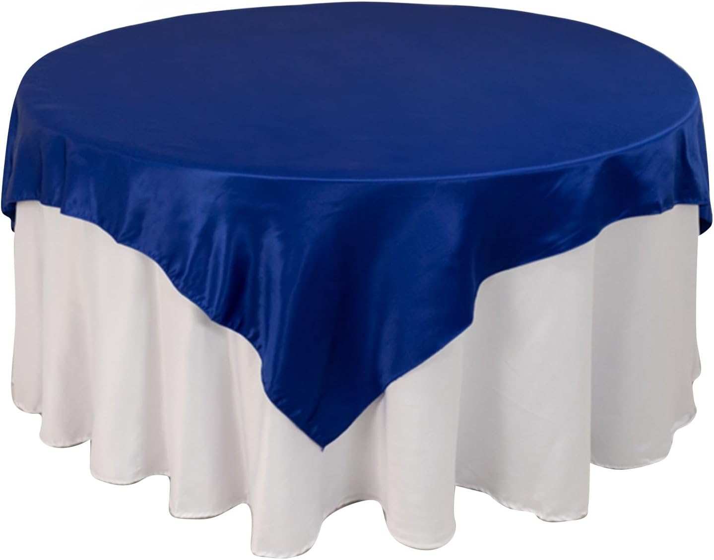 Efavormart Royal Blue Lamour Satin Table Overlay, Square Tablecloth Topper - 72"x72"