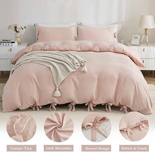 Miniatura 2 de annadaif Juego de funda de edredón rosa matrimonial (79 x 90 pulgadas), 3 piezas (2 fundas de almohada, 1 funda de edredón), juego de funda de