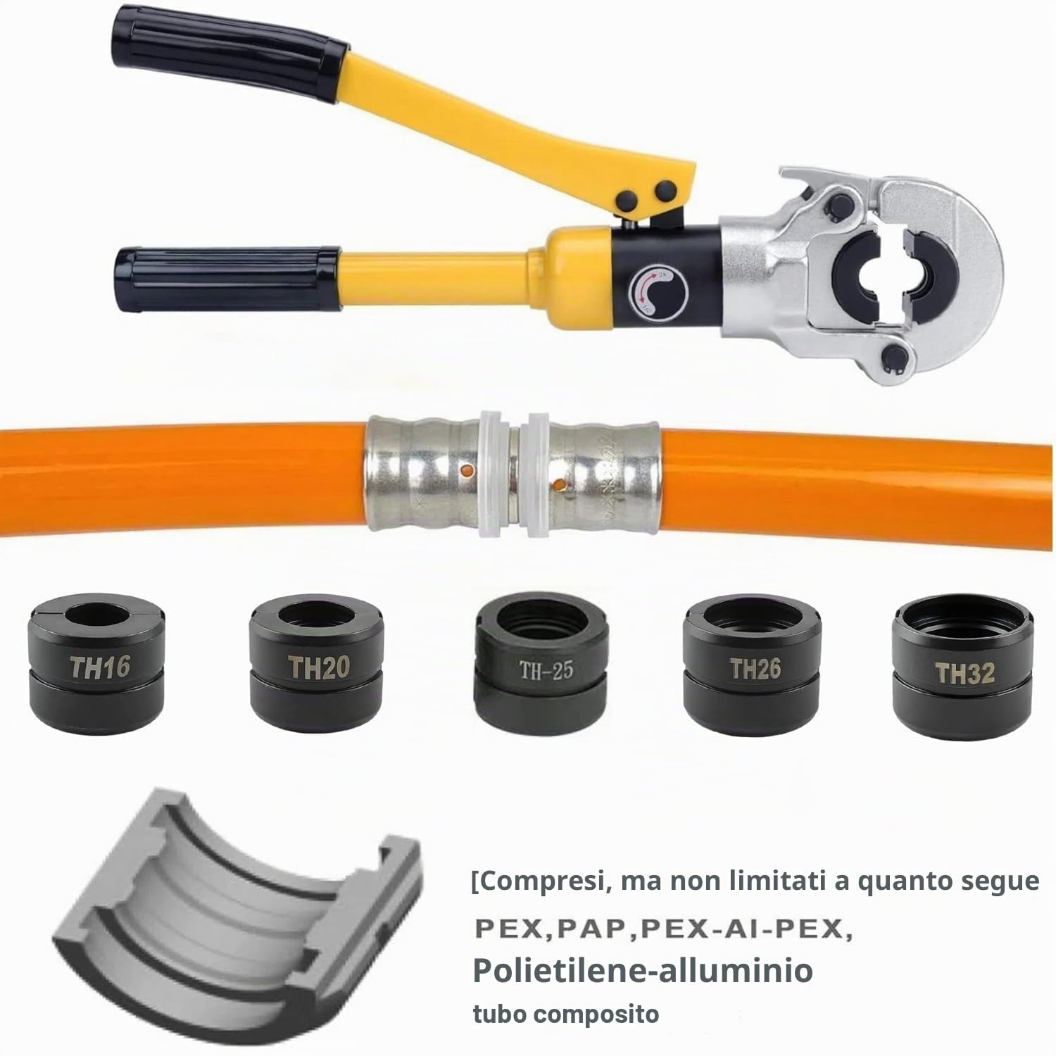 8T Utensili di crimpatura idraulici per tubi Pinza Idraulica Crimpare Set di Strumenti di Crimpatura Pinza a Pressione Idraulica per tubi in alluminio-plastica con Matrici