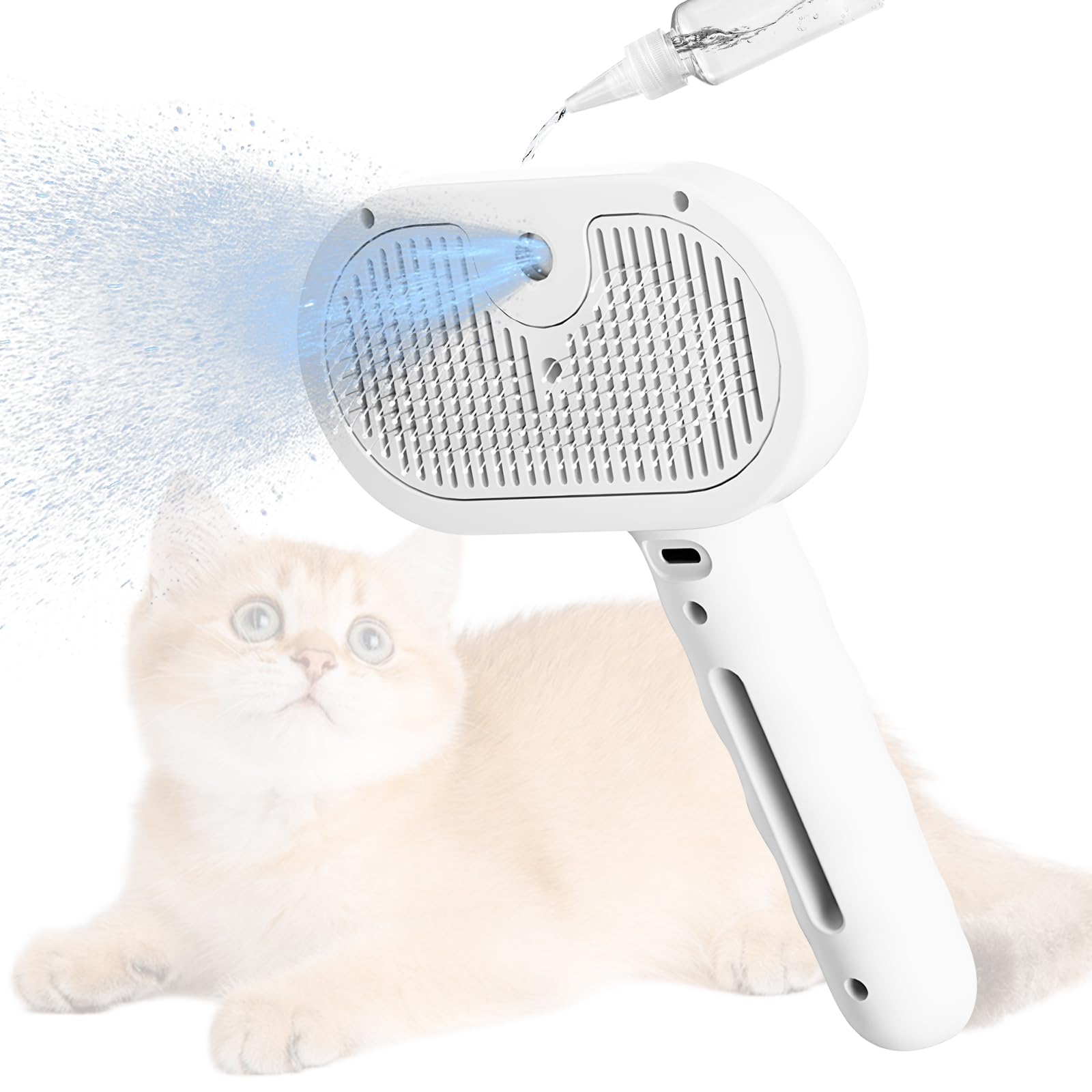 Cepillo para gatos con vapor para gatos, pelo corto, cepillo de vapor, cepillo de vapor, cepillo para mascotas, con botón de liberación, tanque de agua, recargable, para el cuidado del