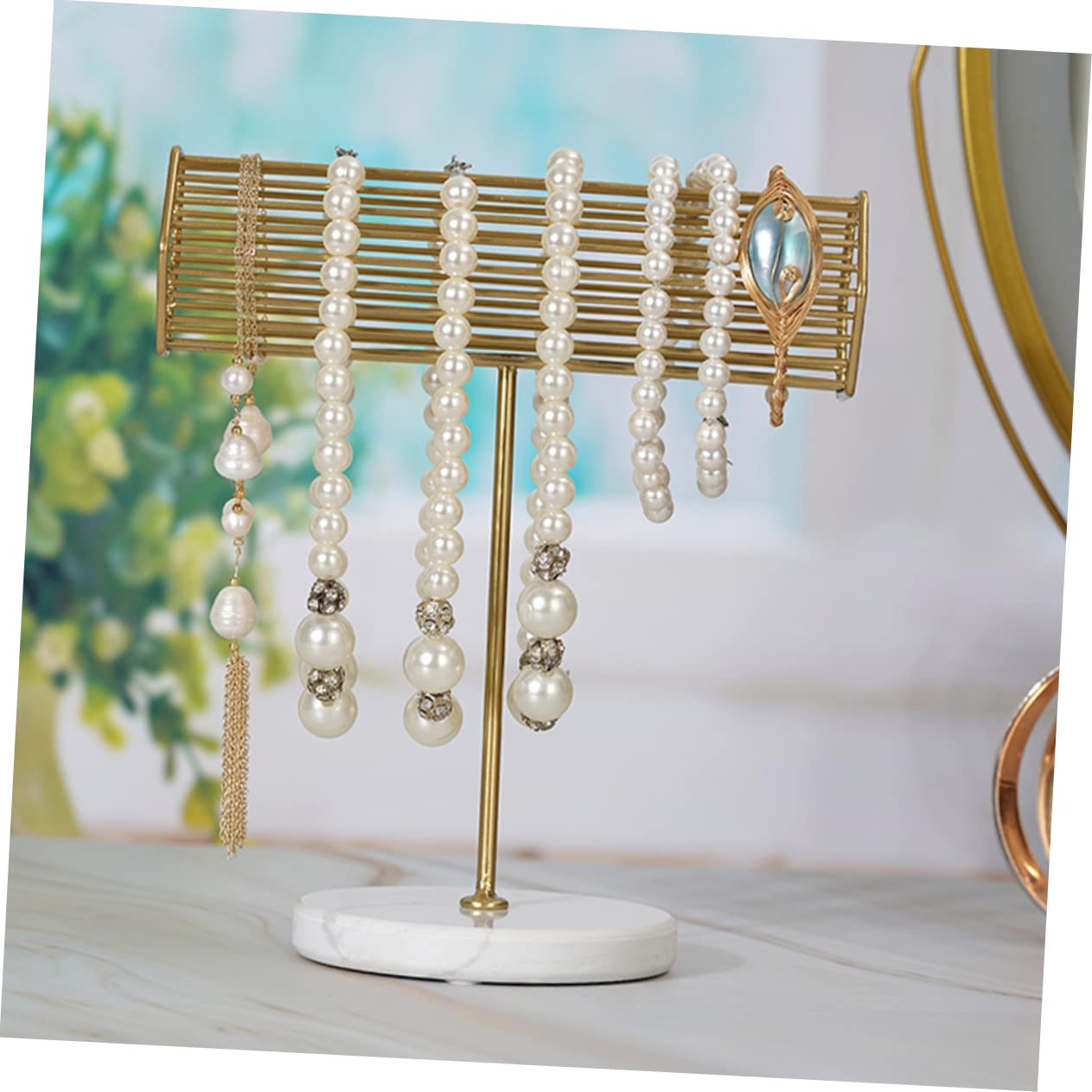 Unomor Metal Jewelry Display Stand with Marble Base Elegant Watch and Bracelet Organizer for Desktop Hair Tie and Bangle Holder and Space Saving Design for Home Use
