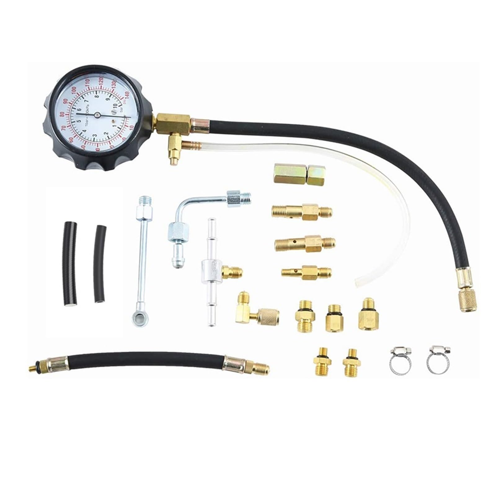 Kit Di Strumenti Diagnostici For Misuratore Pressione Della Pompa Iniezione Del Carburante 0-140PSI, Set For Tester Benzina Motore For La Maggior Parte Delle Auto (TU-114) Abbastanza Accurato(No Box)