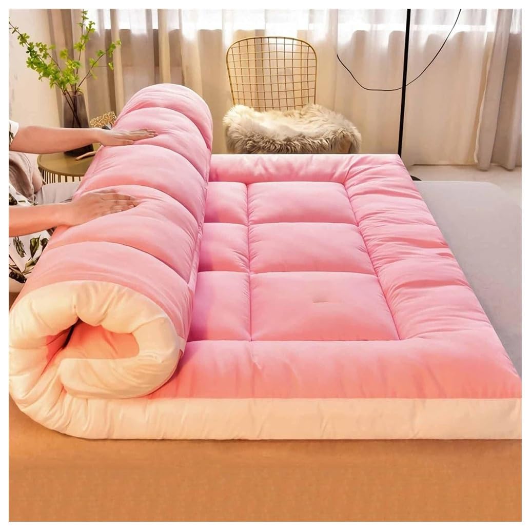 Humajory Pink Floor Mattress Japanese Extra Thick Futon Floor Mattress Futon Mattress Foldable Floor Bed Camping Mattress Futon Mat Traditional Sleeping Mat Extra Thick, Cosy And Warm Mattress(,90X200cm)