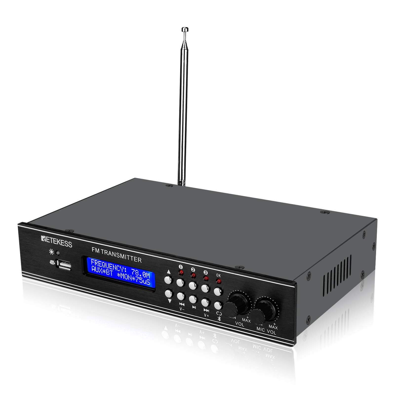 Retekess TR510 FM Transmitter with Dual Mic,Long Range FM Broadcast Transmitter,3 Preset Stations,FM