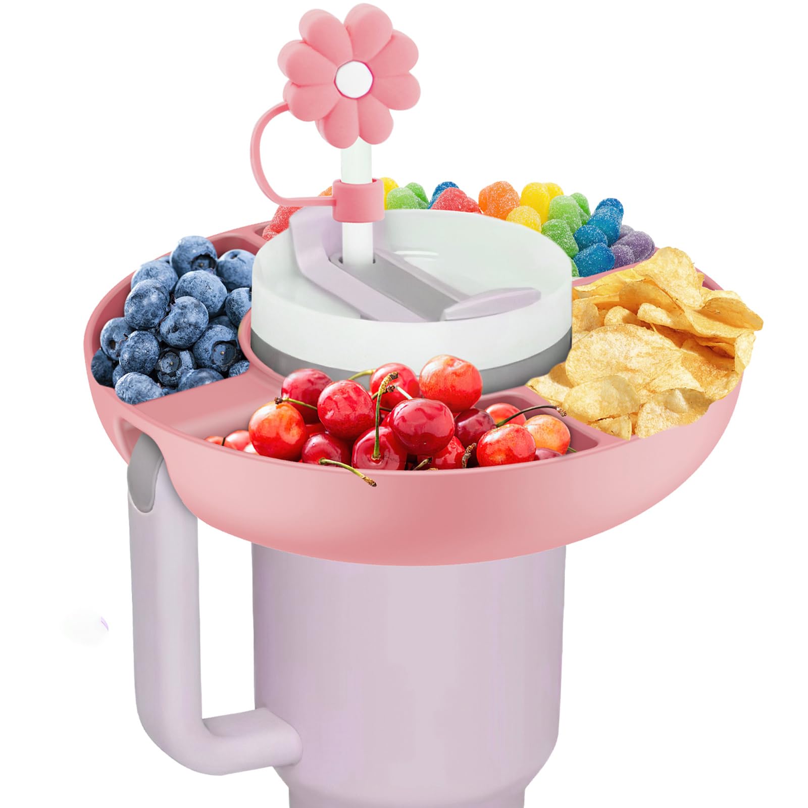 Photo 1 of Silicone Snack Bowl, 40 oz, Pink, Compatible with Stanley Cup Insulated Snack Tray with Handle 40OZ Pink