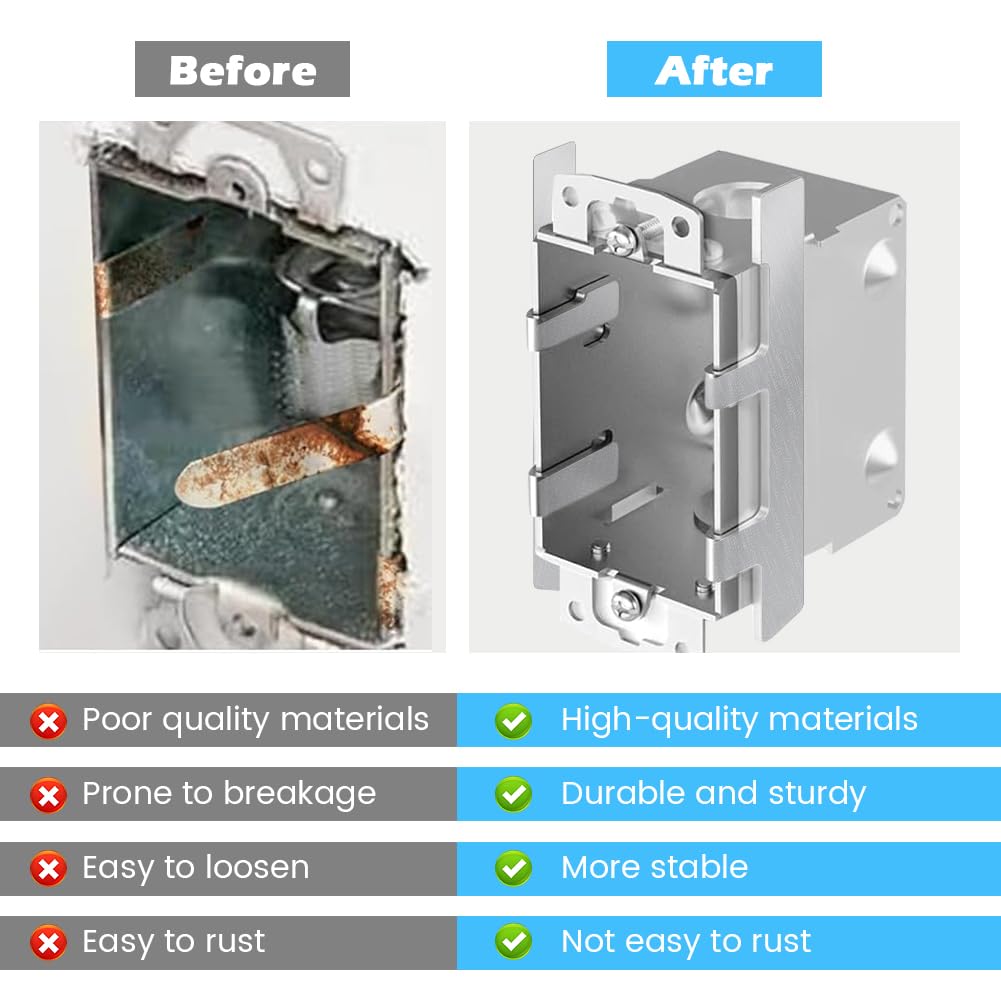 10Pack Switch Box Support Electrical Box F Clips, Switch Boxs Straps, Strap on Electrical Outlet Repair for Loose Outlet Fix, Electric Device Mounts with Plaster Ears(Color:Silver)