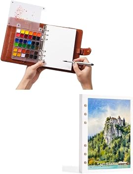 Fuumuui Portable Watercolor Sketchbook Set with 100% Cotton Cold Press 20 Sheets Refill Paper - Large