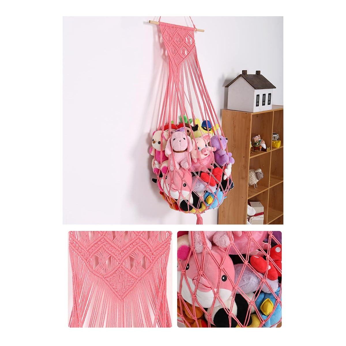 Rete Porta Peluche Ofiray-home | 2 Pezzi | Organizer Da Comodino Elastico Per Pupazzi E Giocattoli | Facile Da Installare, Nero