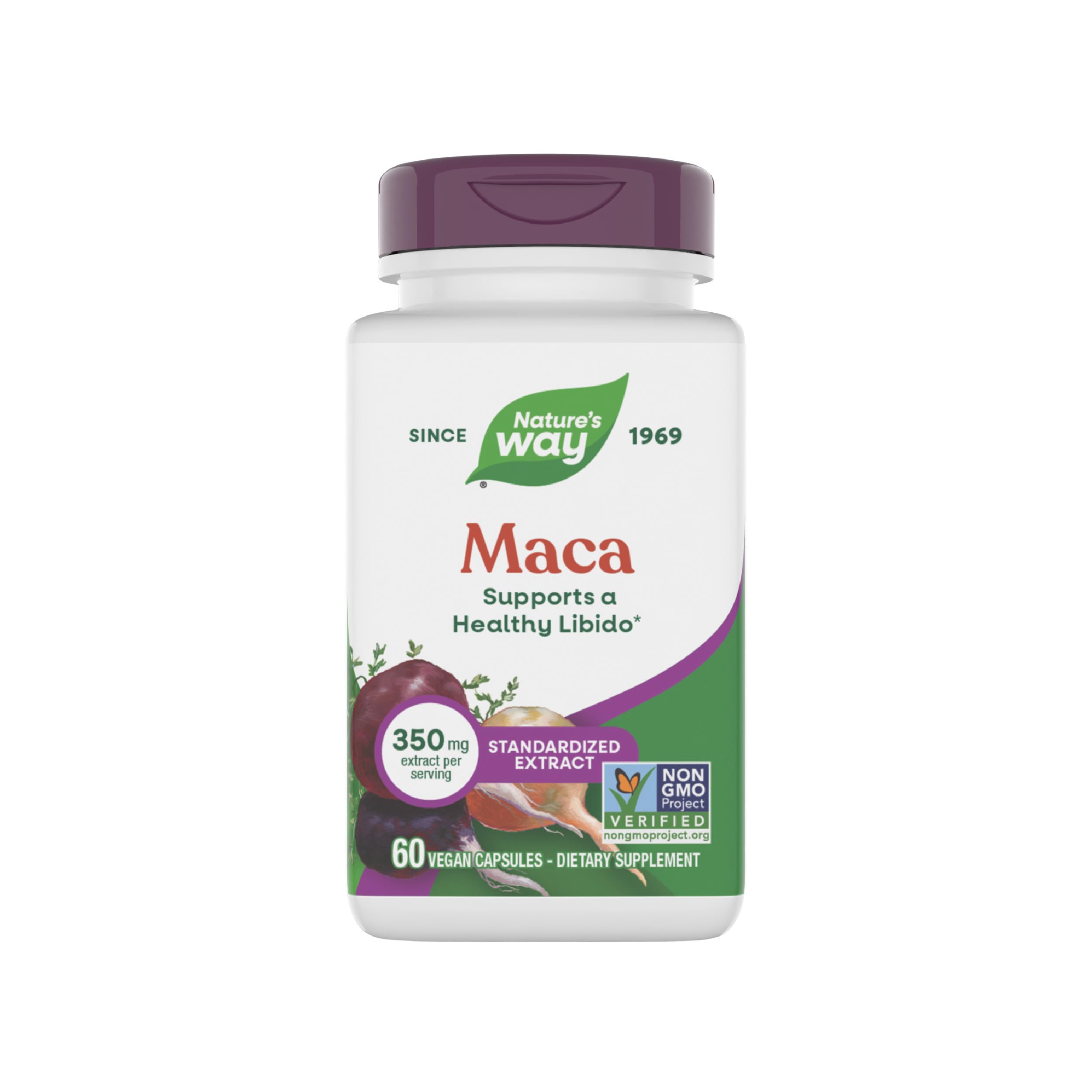 Nature's Way Maca Standardized Extract, Supports a Healthy Libido*, Standardized to 0.6% Glucosinolates, Non-GMO Project Verified, 60 Vegan Capsules (Packaging May Vary)