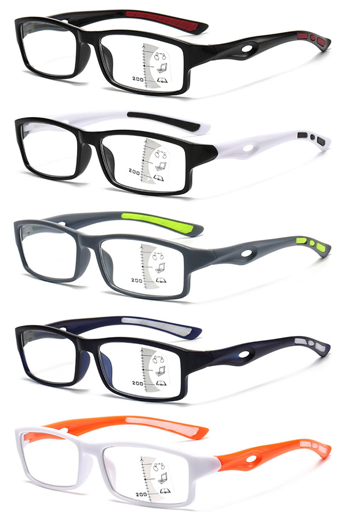 KOOSUFA Sport Gleitsichtbrille Progressive Multifokus Gleitsicht Lesebrille Herren Damen Anti-Blaulicht Computerbrille Arbeitsplatzbrille Lesehilfe 1.0 1.5 2.0 2.5 3.0 3.5 4.0
