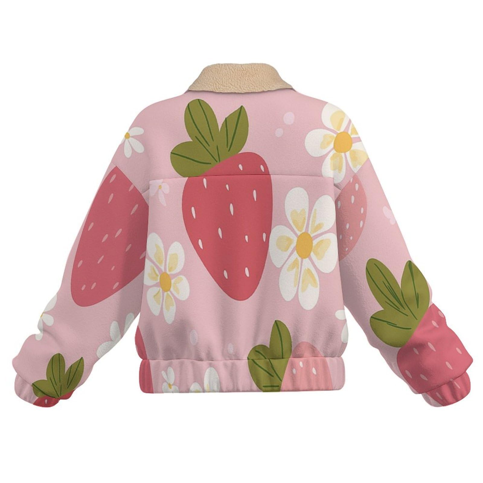 Donna Pile Stampa geometria Caldo con Cerniera, Giacca da Camera Invernale Corta Pile Giacche, Fiori fragola Cappotto In Peluche Sherpa Giubbotto Fleece Comoda