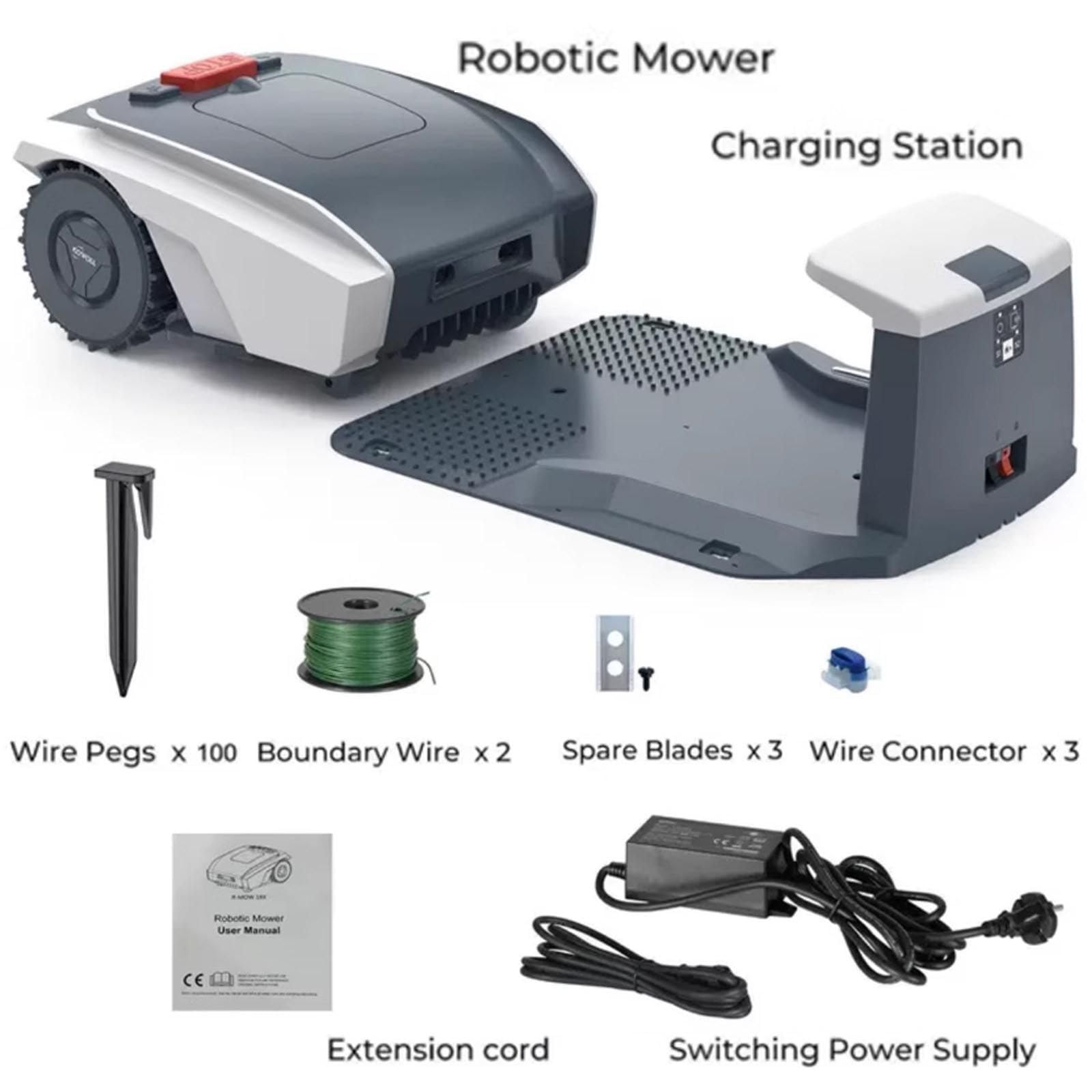 Cortadora De CéSped RobóTica AutomáTica: Corta hasta 1500 M² | Control por AplicacióN, PlanificacióN De Rutas Y EstacióN De Carga, TraccióN En Cuatro Ruedas, Altura Corte 20 A 55 Mm,Grey