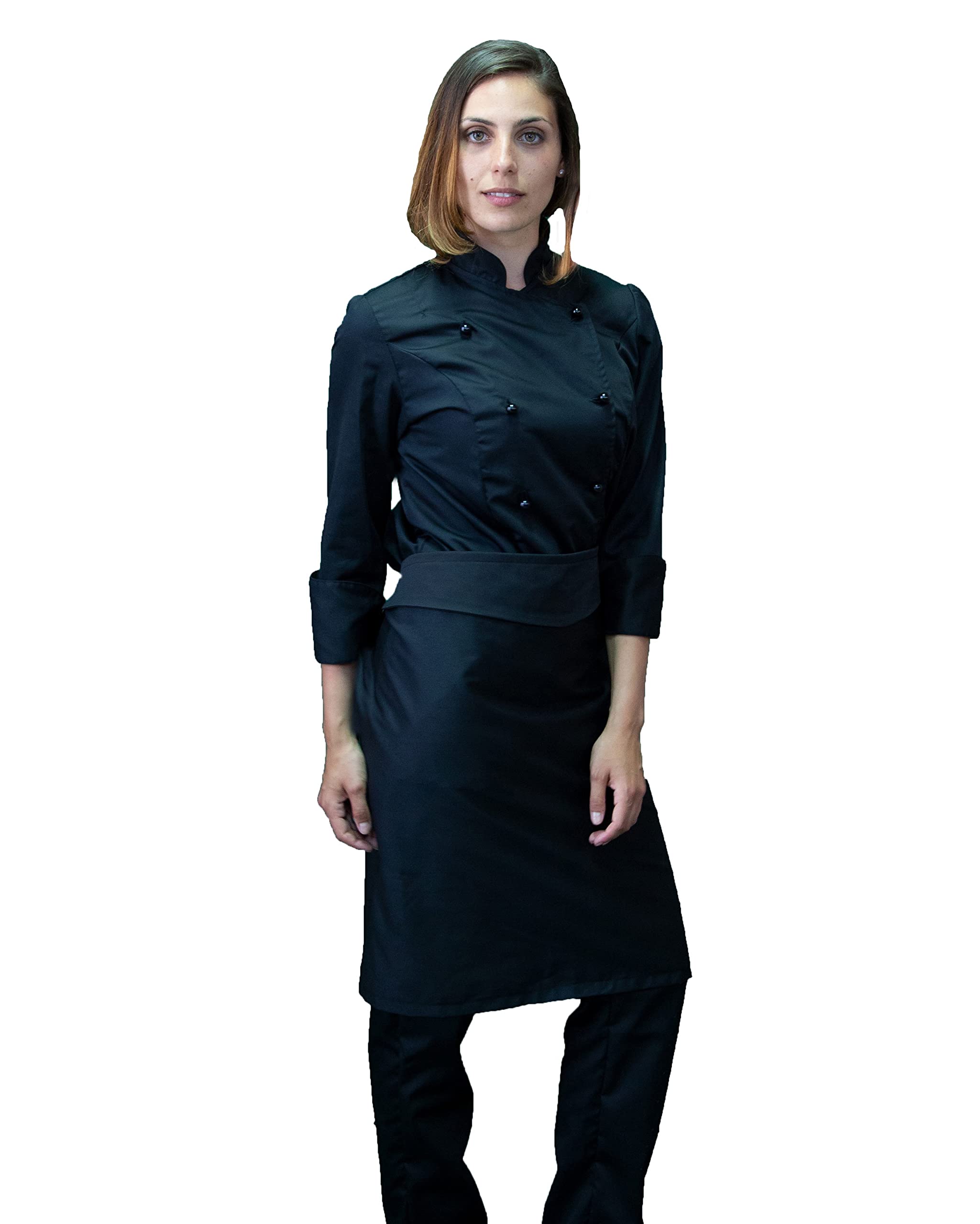 Ricamo Gratuito Divisa Cocina Mujer Negra - Chaqueta, Pantalón y Delantal - Completo para Cocina y Restaurante - Made in Italy, Negro , 4X-Large