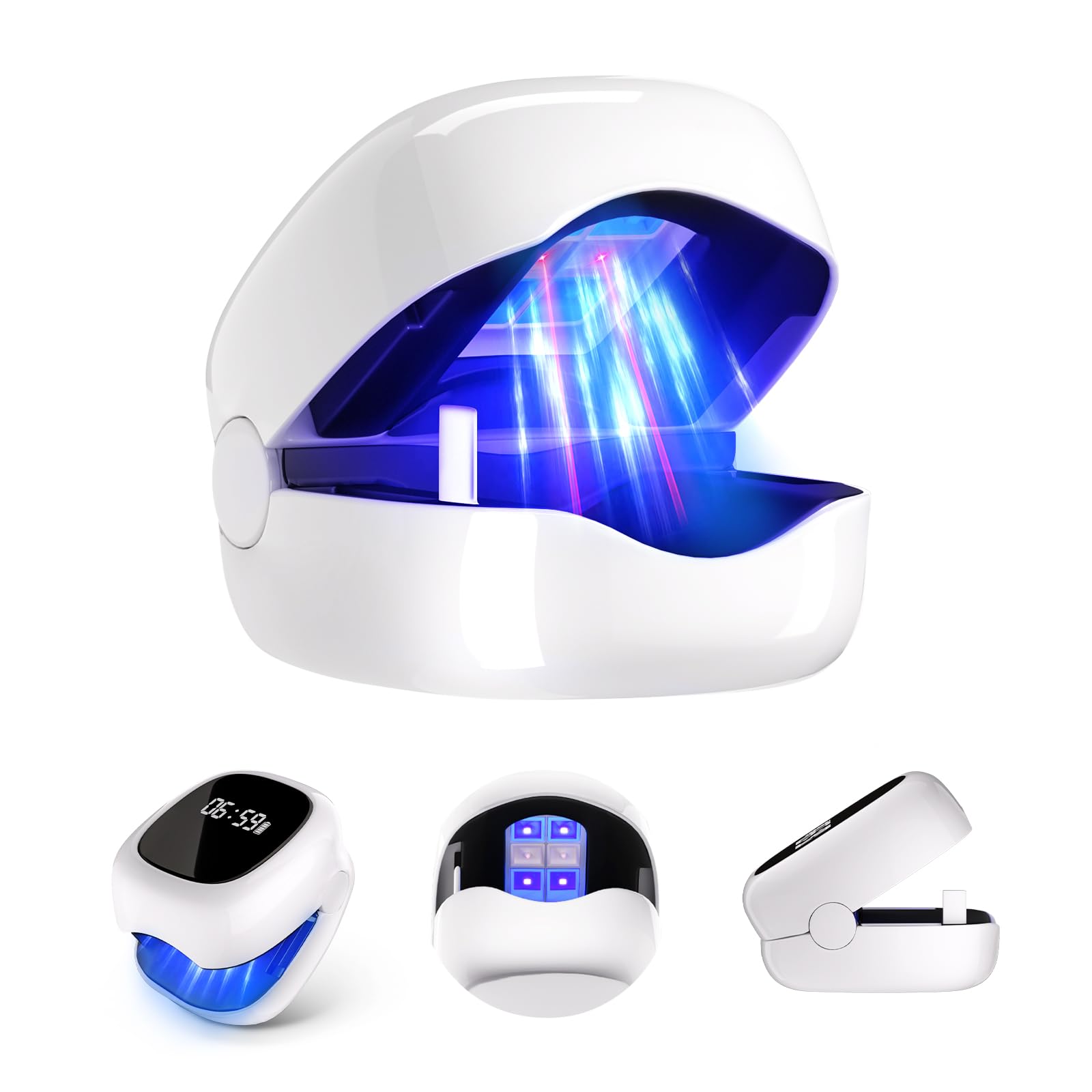 6.0 Upgrade Nagelpilz Lasergerät【Upgrade 4*Blau & 2*Infrarotlicht - Beseitigung von 99,96 Prozent】【mit Zeitanzeige - Nagelpil Lasergerä Antimykotischer】Geeignet für beide Füße/Hände(White)