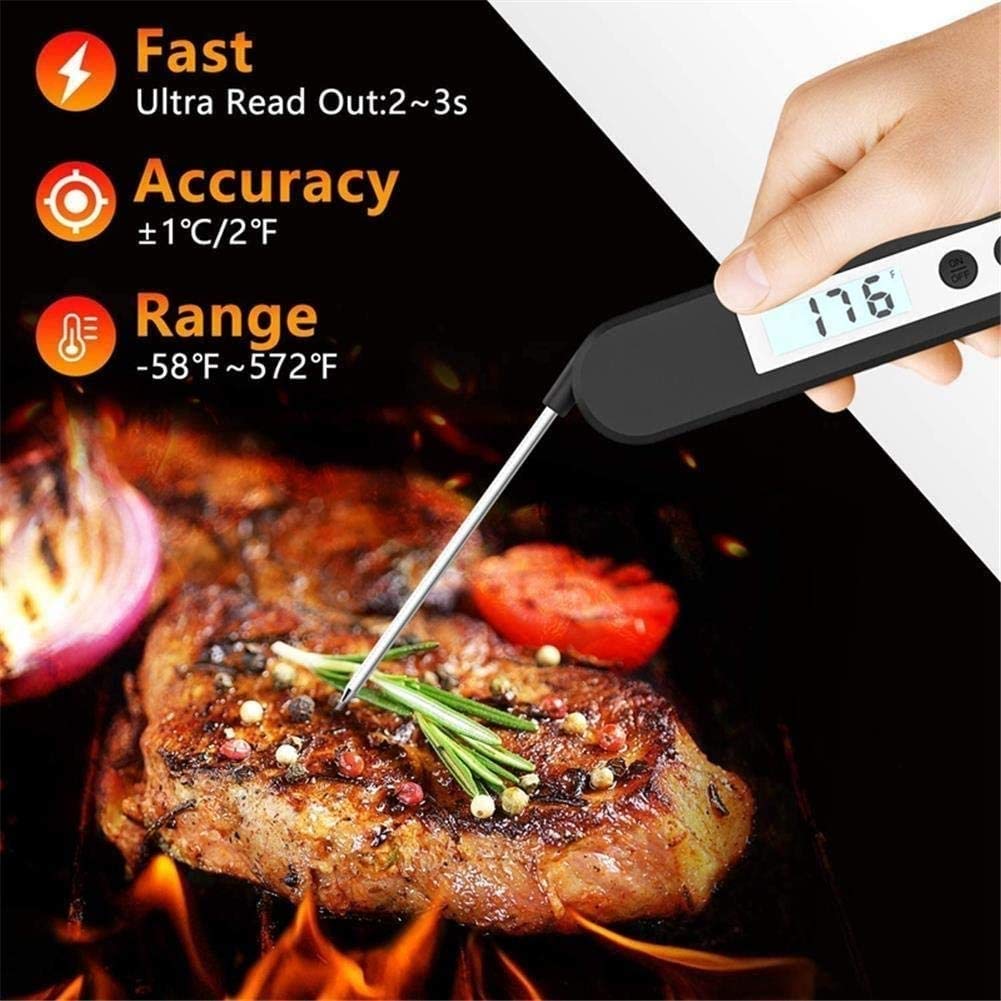 2S Lea instantánea Termómetro de carne - Termómetro ultra rápido impermeable con retroiluminación y calibración, termómetro de alimentos digitales para cocina, cocina exterior, barbacoa y parril