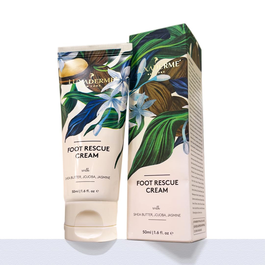 LuxaDerme Foot Rescue Cream for Cracked Heels & Dry Feet | Anti-Bacterial Korean Foot Care Cream with Shea Butter & Peppermint I Hydrates, Repairs Cracked Heels & Softens Dead Skin | Vegan Skincare for Men & Women | 50 ml