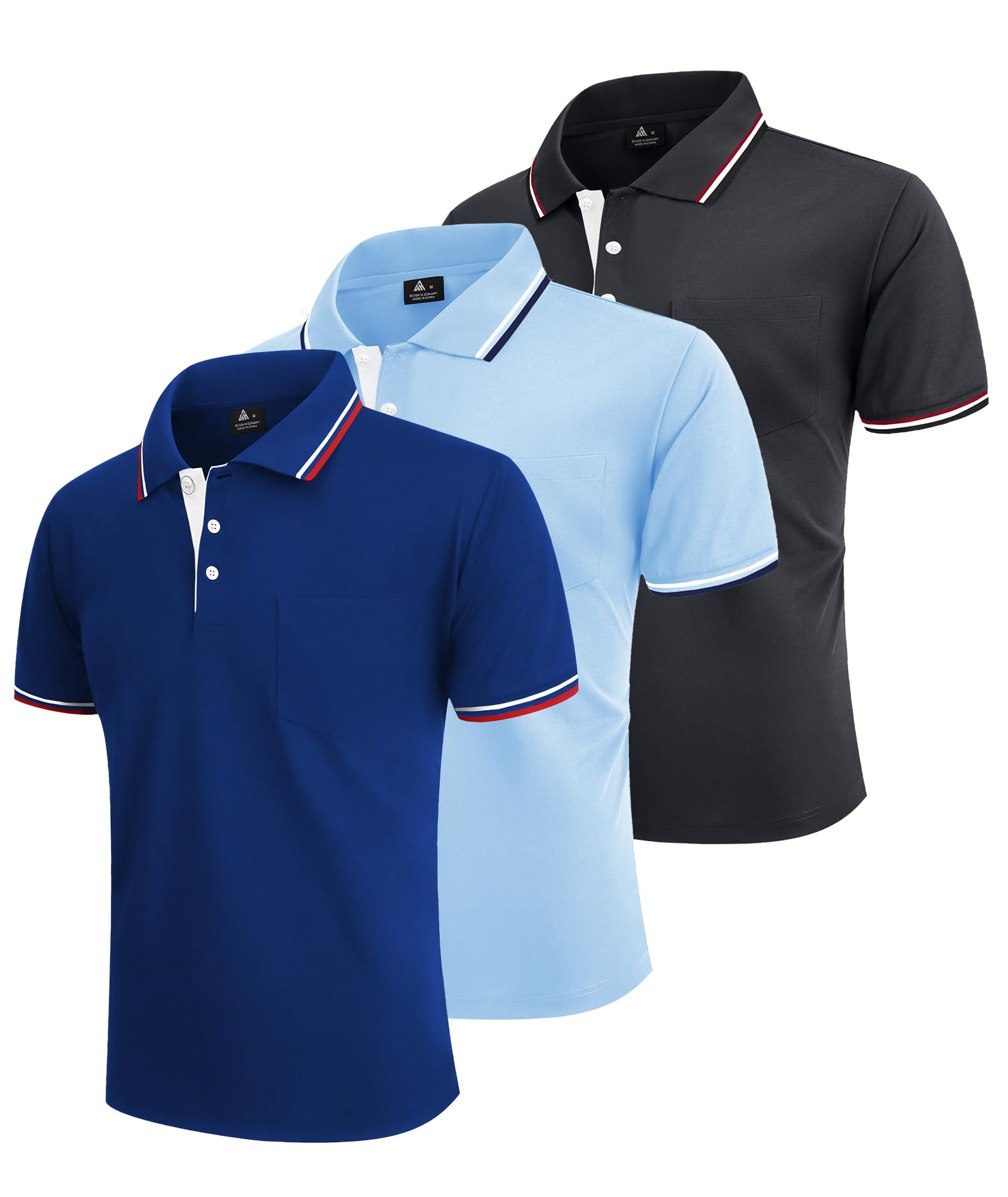 ZITY Polo para Hombre Paquete de 3 Polo Manga Corta Camiseta Golf Trabajo Transpirable Camiseta Informal con Bolsillo Verano Tres Piezas T Shirt para Vacaciones — view 3