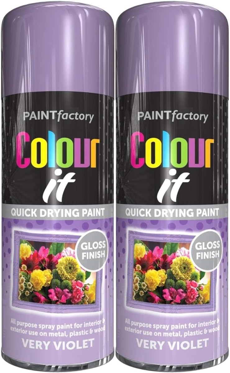MSQUARE Quick Drying Paint Spray, Gloss Finish, Fast-Drying, Smooth Coverage, Chip & Weather Resistant, Long-Lasting, Ideal for DIY Projects, Crafts & Home Décor, Very Violet, 400ml (Pack of 2)