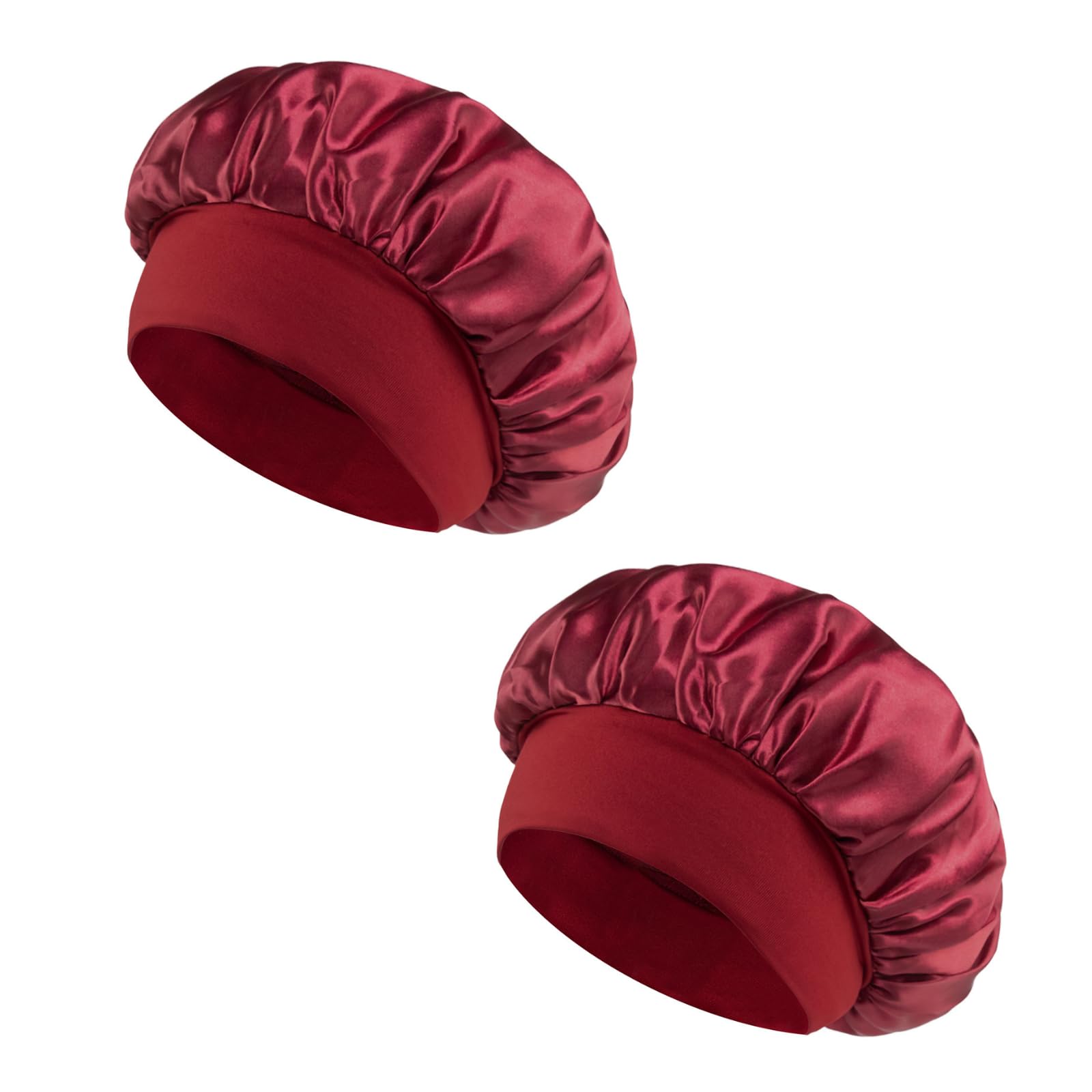 2 gorros de ducha reutilizables para mujer, gorro de belleza para el cuidado del cabello con banda elástica, adecuado para cabello largo y trenzas (rojo) — view 2