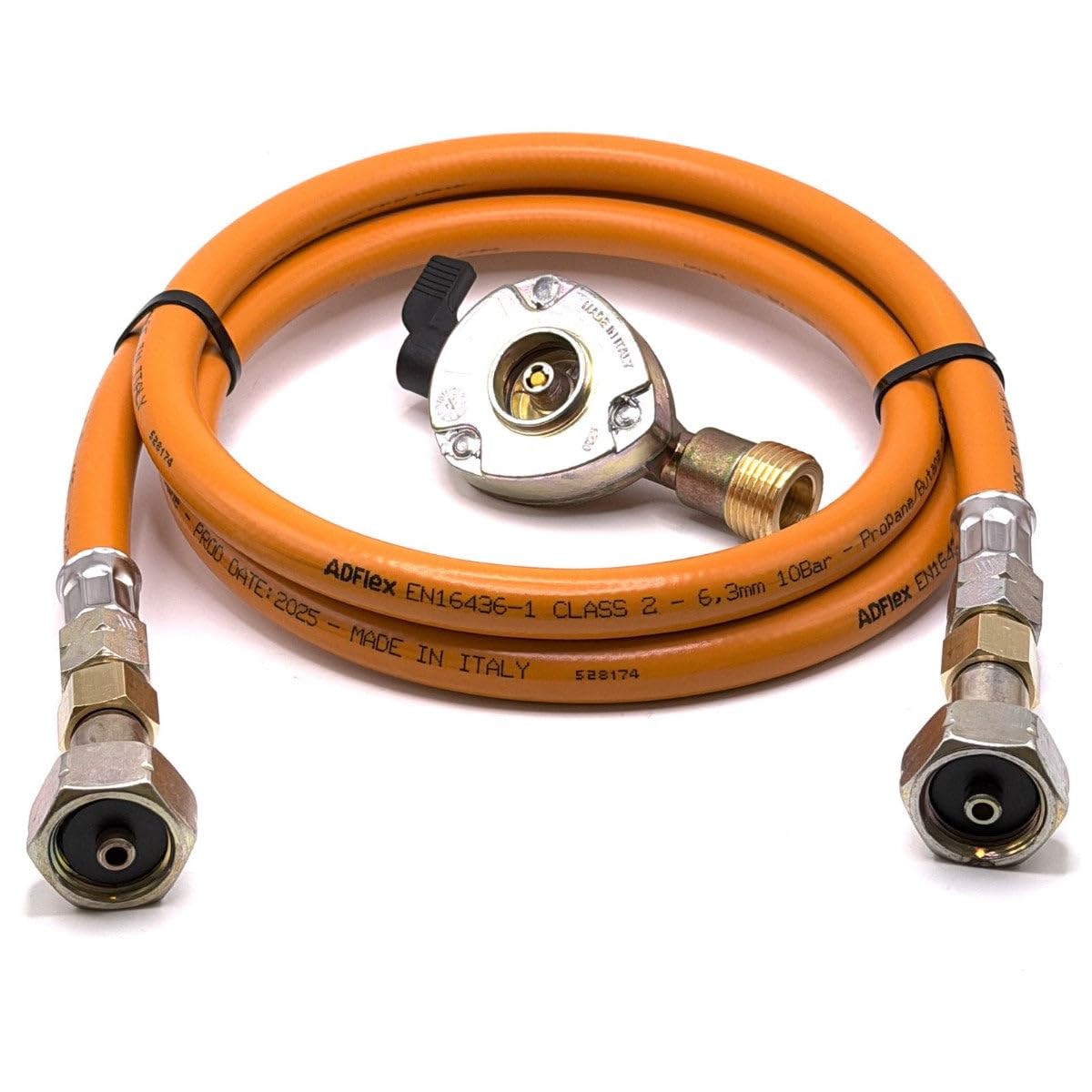 Tubo gas ad alta pressione GPL 1,5 m arancione – Adattatore per bombola gas da 20 mm con clip per attacco a 21,8 mm LH, senza valvola di non ritorno