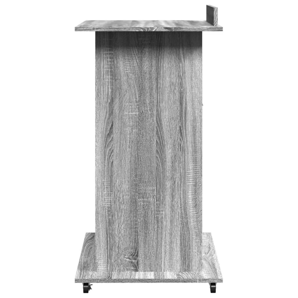 Atril con ruedas y cajón, gris Sonoma, 55 x 55 x 107 cm, escritorio de pie móvil con placa superior inclinable y espacio de almacenamiento para presentaciones y oficina de material de madera
