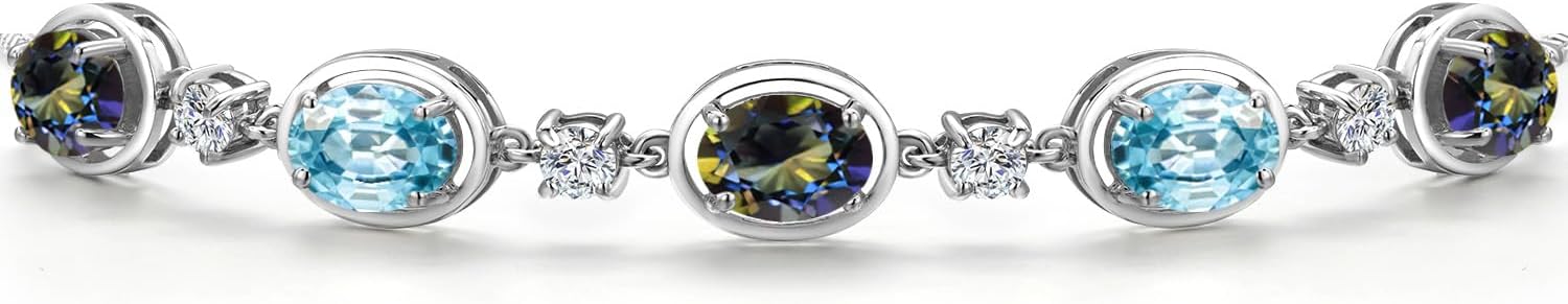 Gem Stone King 925 Sterling Silver Blue Mystic Topaz and Blue Zircon Bracelet For Women | 5.35 Cttw | Gemstone November Birthstone | Oval 7X5MM | Fully Adjustable 9 Inch - Image 3