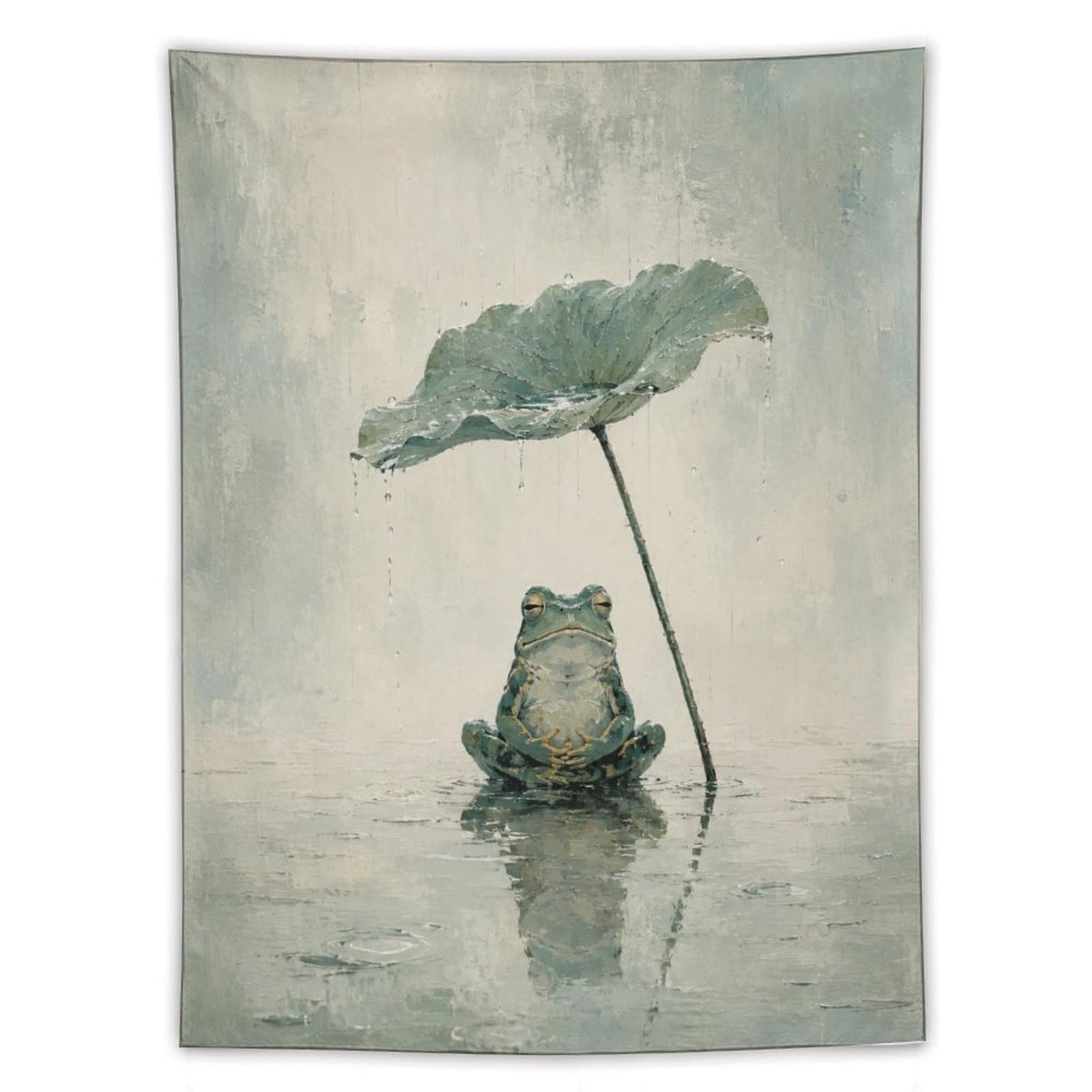 H3B8U2Y5 Frog under Lotus Leaf Wall Tapestry, Ukiyo-e Style, Quiet Water