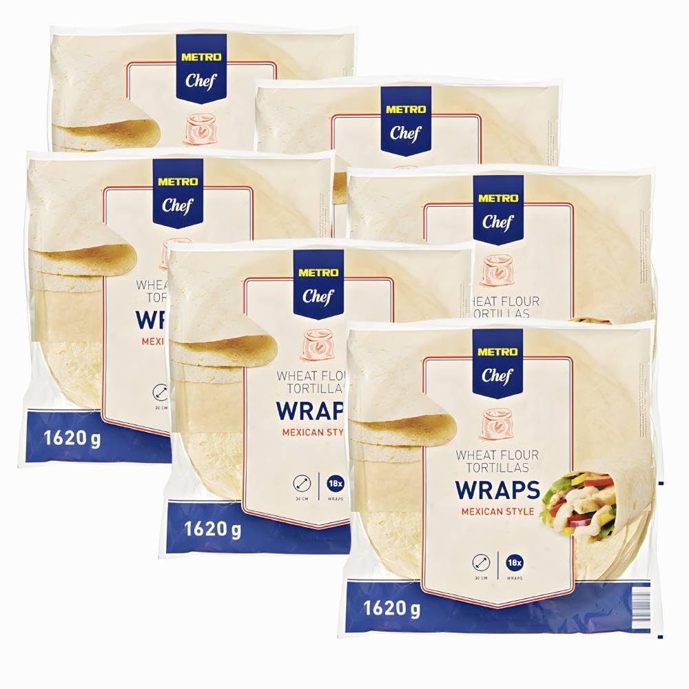 METRO Chef Tortilla Wraps Mexicanos Chef – Tortillas de Trigo 30cm, Suaves y Flexibles, Ideales para Burritos, Fajitas y wraps -| (6 PAQUETES, Wraps 30cm Contiene 18 Unidades (1620 g aprox.))
