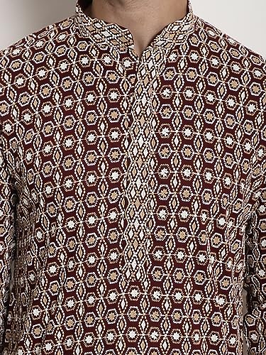 Image of SOJANYA (Since 1958 Mens Cotton Kurta with Multicolor Embroidery and White Churidaar