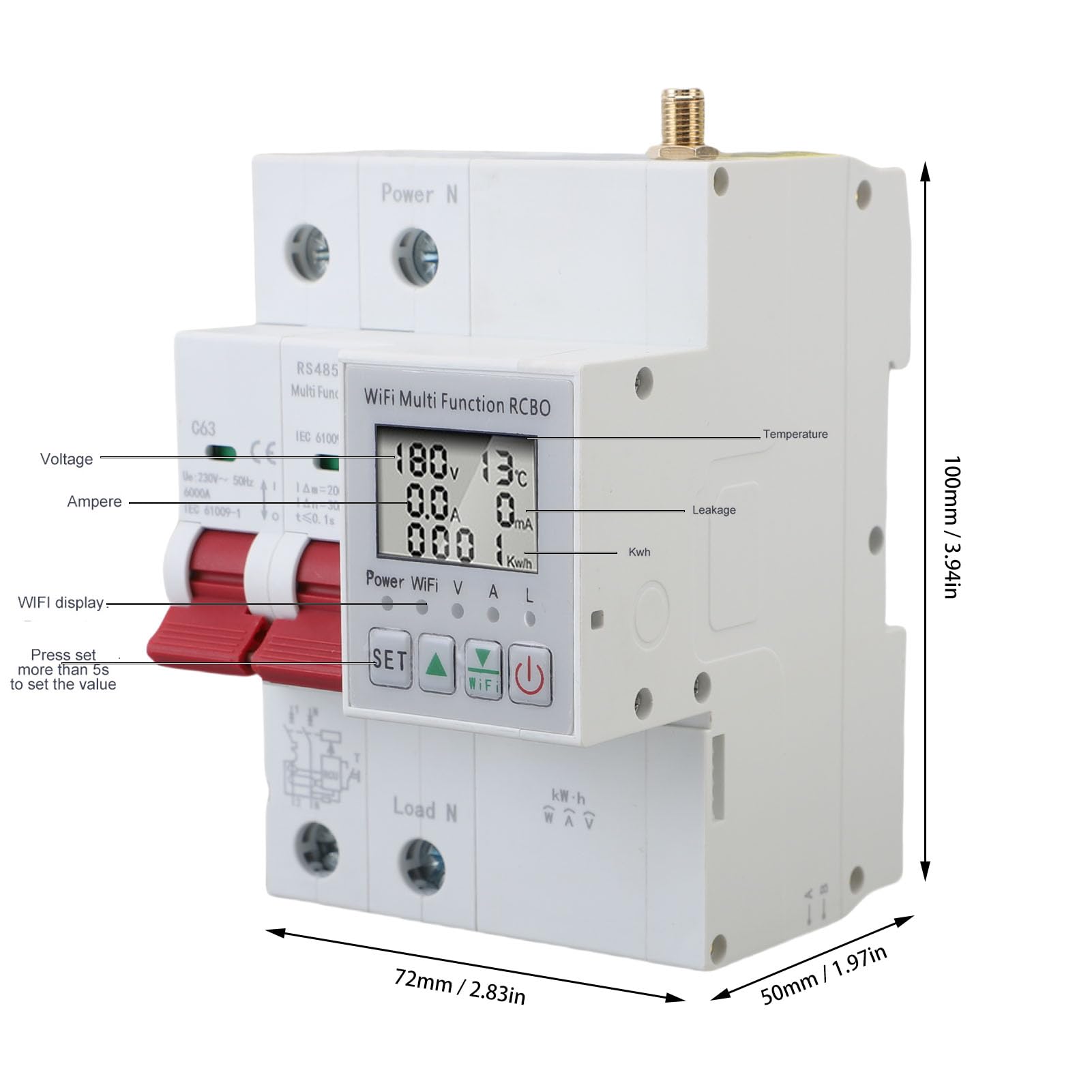 Eujgoov Impostazione del Timer di Controllo Dell'app WiFi Smart Circuit Breaker per L'interruttore D'aria Sotto Protezione di Perdita di Tensione 63A