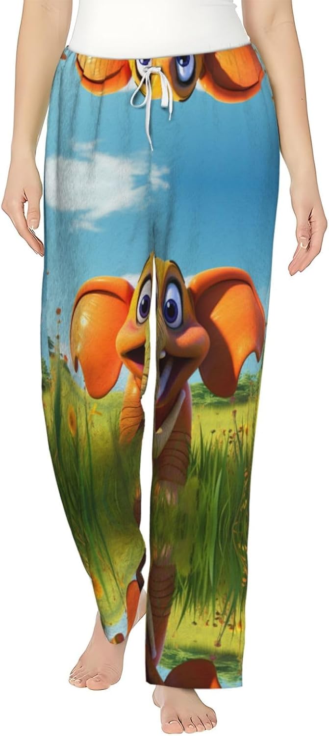 Cute Cartoon Elephant Print Cozy Women'S Flannel Pajama Pants,Perfect For Christmas And Everyday Comfort