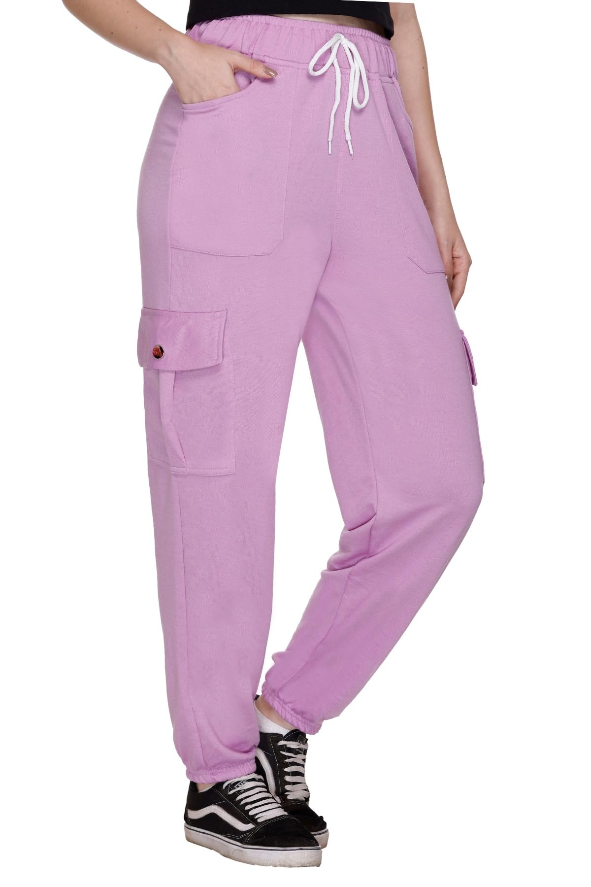 White MoonWomen's Cotton Regular Fit Mid Rise Cargo Gym Joggers Track Pants