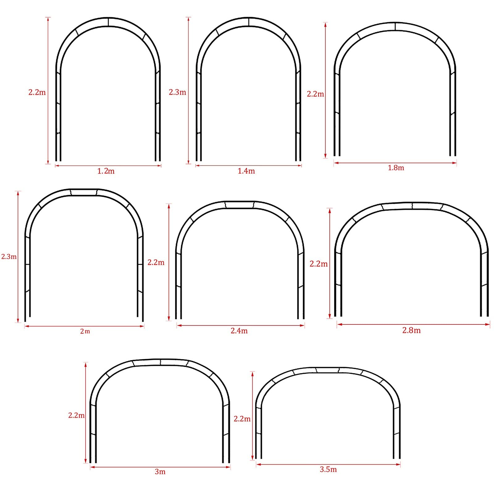 Metall-Gartenbogen für Kletterpflanzen – Rosenspalier für den Außenbereich, 180 x 220 x 25 cm, ideal für Reben und Rosen, langlebige Gartendekoration, perfekt für den Außenbereich
