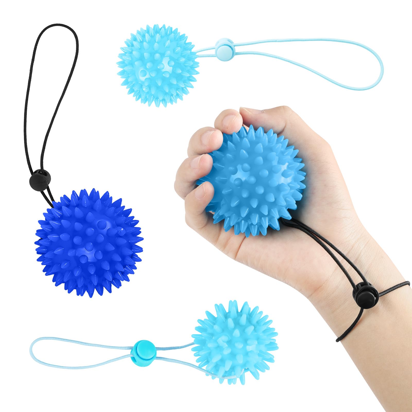 AOOWU Hand Exercise Ball Finger Therapy Ball, 2 Pcs Hand Grip Exerciser Balls, Stress Ball, Grip Strengthening Stress Relief Balls, Wrist Strength Therapy Ball with Trigger Point for Kids, Adults