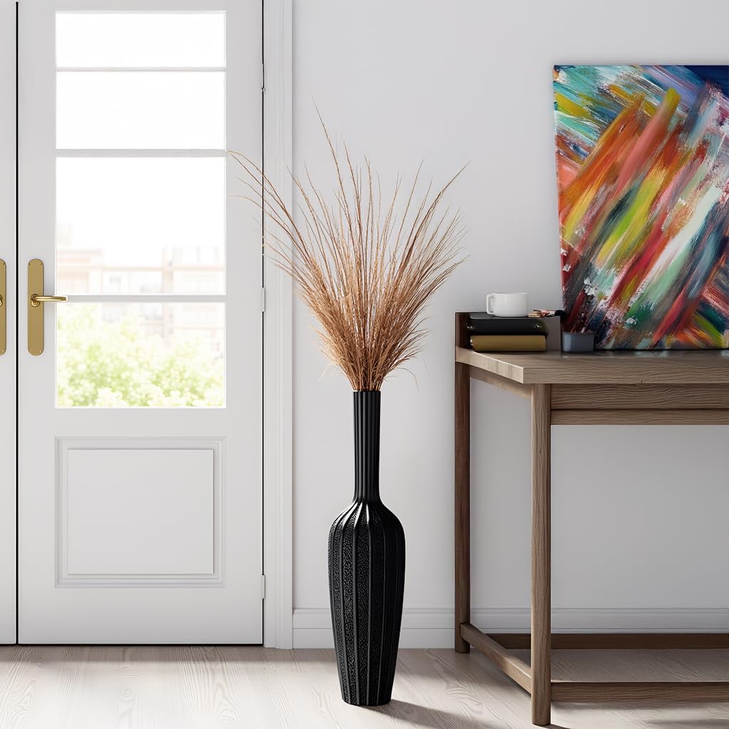 Modern Black Floor Vase - 23.62 Inches Tall Decorative Vase for Dried Flowers, Home Decor Accent, Resin Tall Floor Vase