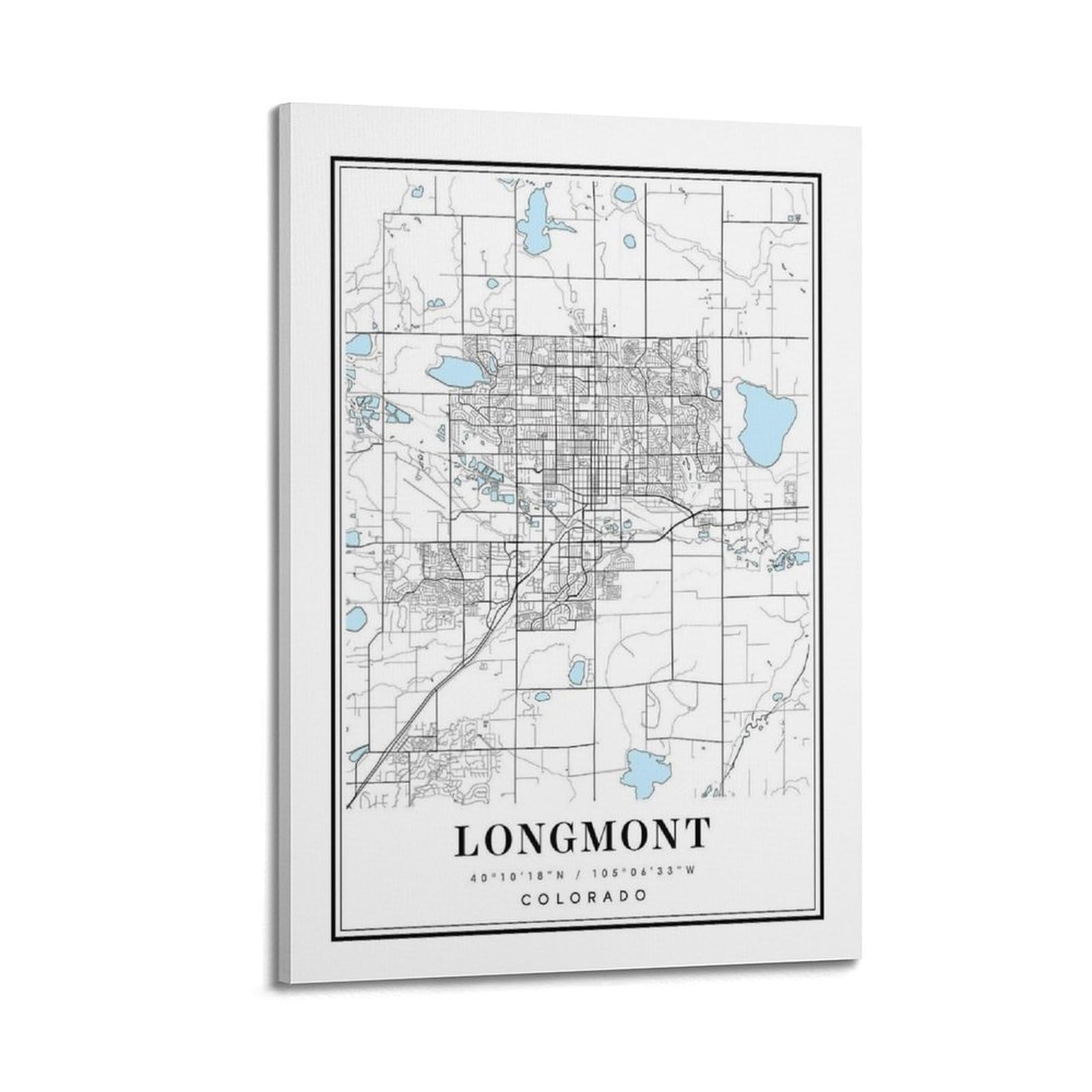 xiaoxiaoshen Longmont Colorado Map Canvas Poster Wall Art Prints Room Aesthetic Murals Bedroom And Living Decorations 24x36inch(60x90cm)