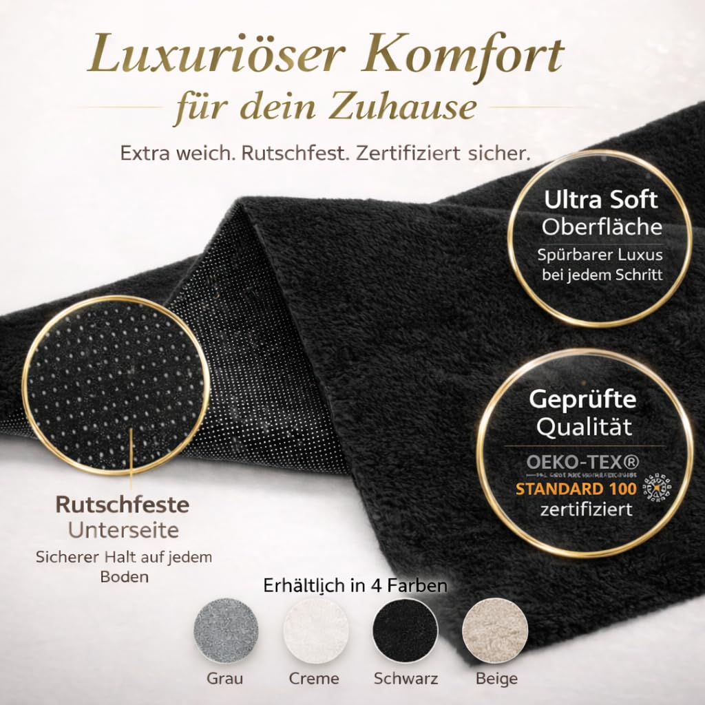 VIMODA Teppich Wohnzimmer Schlafzimmer, Kurzflor, flauschig weich, rutschfest/Anti-Rutsch, waschbar bis 30°C, Felloptik, für Fußbodenheizung geeignet,Farbe:Beige;Maße:200x280 cm