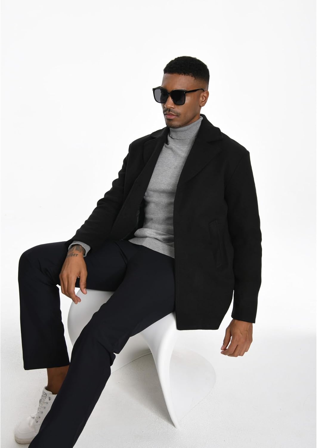 SEMATOMALA Mens Wool Blend Top Jacket Car Coat Notched Collar Single Breasted Winter Overcoat With Pockets