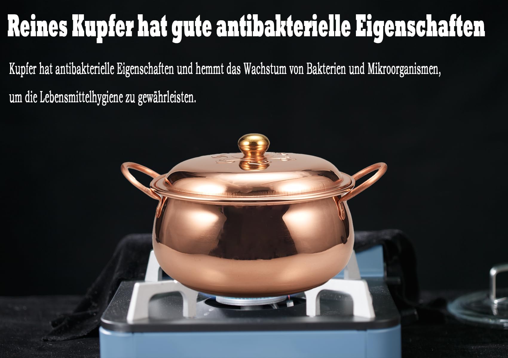 Suppentopf aus Kupfer, handgefertigt, Kupfer, für Gas- und Induktionsherde, 26 cm